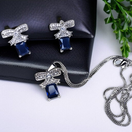 Square Blue and Black  Elegant Pendant Necklace