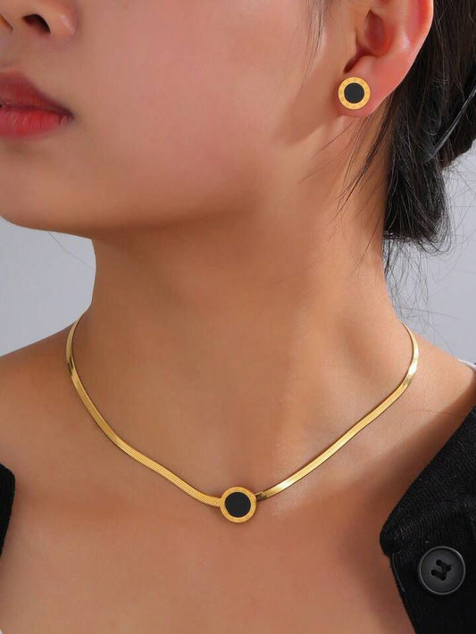 Roman Digital Black Disc Necklace With Studs